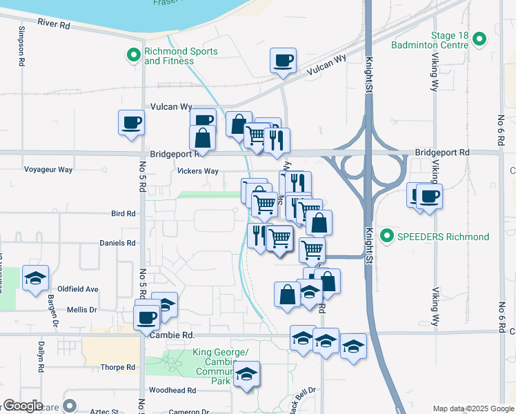 map of restaurants, bars, coffee shops, grocery stores, and more near in Richmond