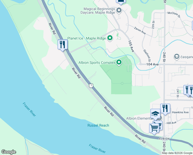 map of restaurants, bars, coffee shops, grocery stores, and more near 23551-23711 Lougheed Hwy in Maple Ridge