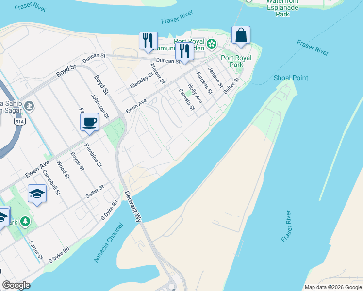 map of restaurants, bars, coffee shops, grocery stores, and more near 310 Salter Street in New Westminster