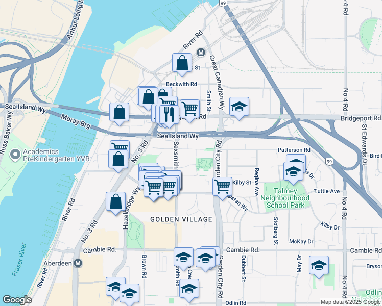map of restaurants, bars, coffee shops, grocery stores, and more near in Richmond