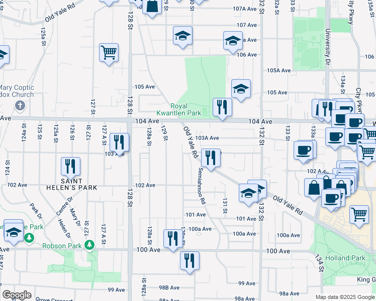 map of restaurants, bars, coffee shops, grocery stores, and more near 12998 Old Yale Road in Surrey