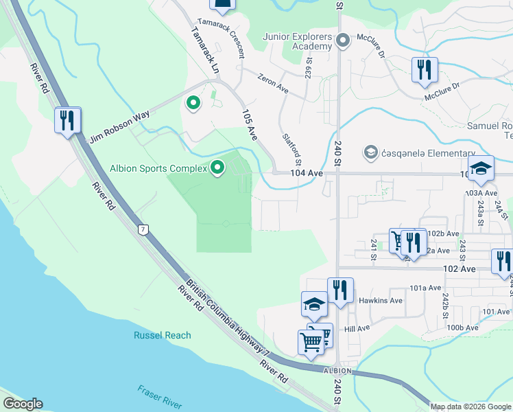 map of restaurants, bars, coffee shops, grocery stores, and more near 10273 238A Street in Maple Ridge