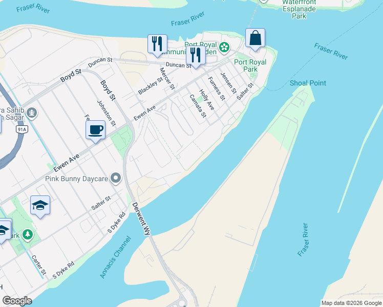 map of restaurants, bars, coffee shops, grocery stores, and more near 310 Salter Street in New Westminster