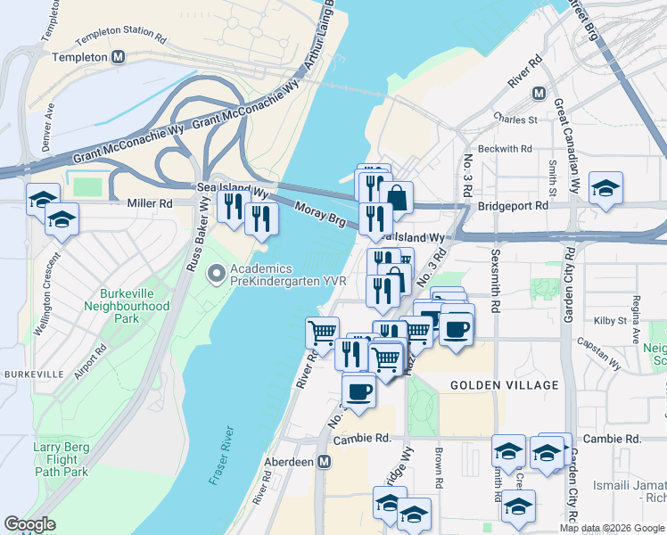 map of restaurants, bars, coffee shops, grocery stores, and more near 8191 River Road in Richmond