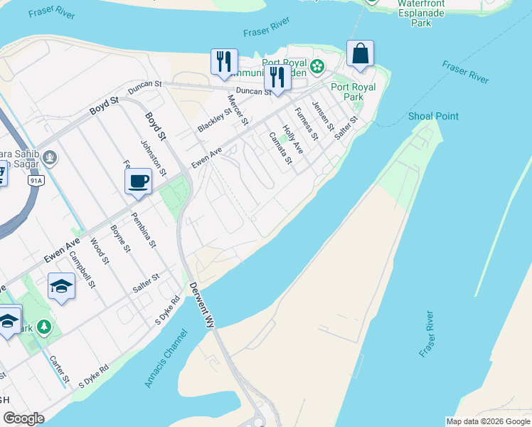 map of restaurants, bars, coffee shops, grocery stores, and more near 310 Salter Street in New Westminster