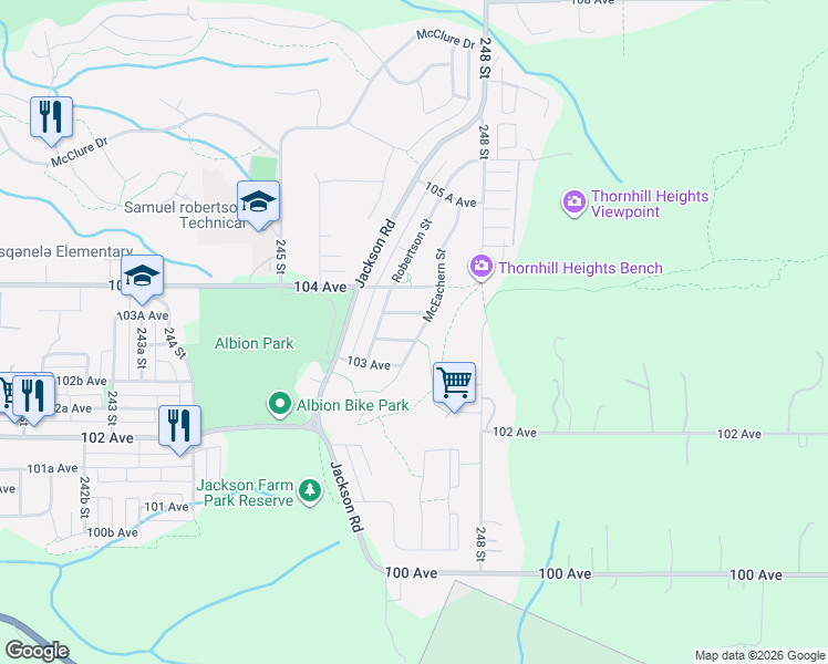 map of restaurants, bars, coffee shops, grocery stores, and more near 10339 McEachern Street in Maple Ridge