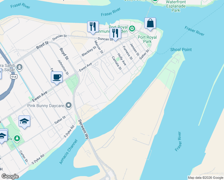 map of restaurants, bars, coffee shops, grocery stores, and more near 310 Salter Street in New Westminster