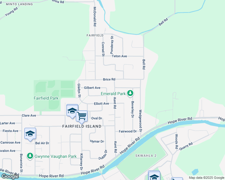 map of restaurants, bars, coffee shops, grocery stores, and more near 10347 Kent Road in Chilliwack