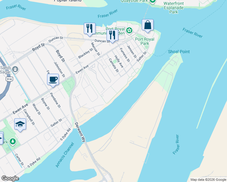 map of restaurants, bars, coffee shops, grocery stores, and more near 310 Salter Street in New Westminster