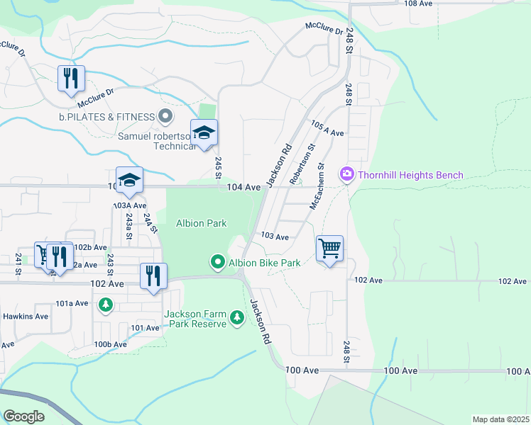 map of restaurants, bars, coffee shops, grocery stores, and more near 10356 Jackson Road in Maple Ridge