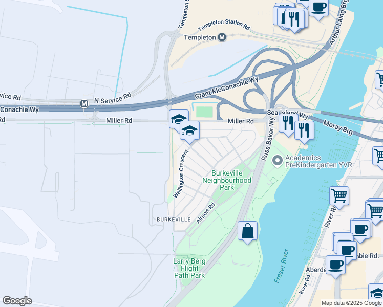 map of restaurants, bars, coffee shops, grocery stores, and more near 2371 Boeing Avenue in Richmond