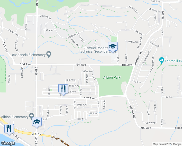 map of restaurants, bars, coffee shops, grocery stores, and more near 10345 244 Street in Maple Ridge