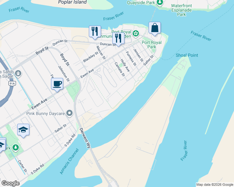 map of restaurants, bars, coffee shops, grocery stores, and more near 310 Salter Street in New Westminster