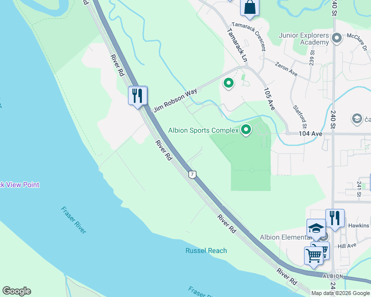 map of restaurants, bars, coffee shops, grocery stores, and more near 23477 Lougheed Highway in Maple Ridge