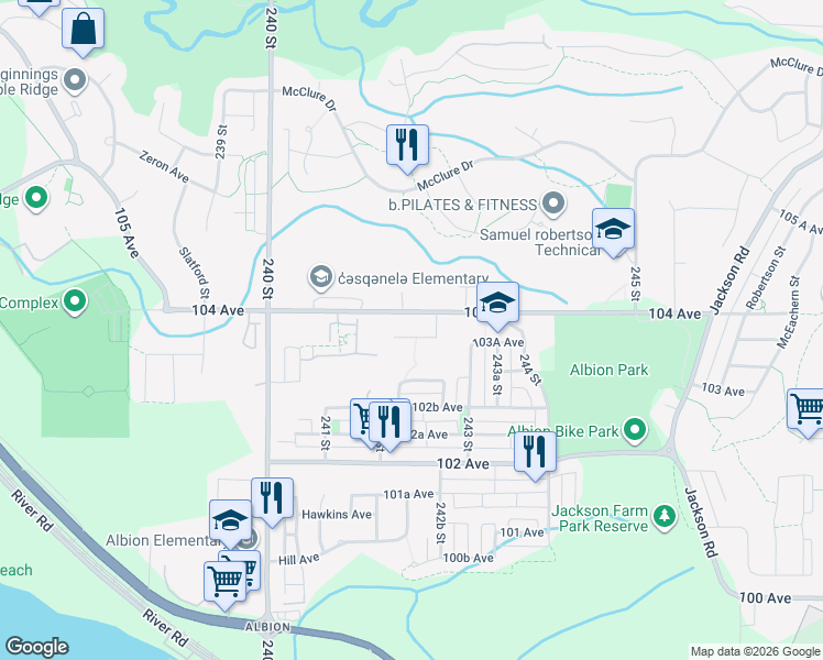 map of restaurants, bars, coffee shops, grocery stores, and more near in Maple Ridge