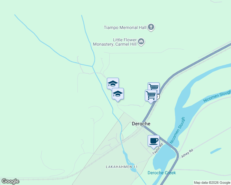 map of restaurants, bars, coffee shops, grocery stores, and more near 10377 North Deroche Road in Deroche