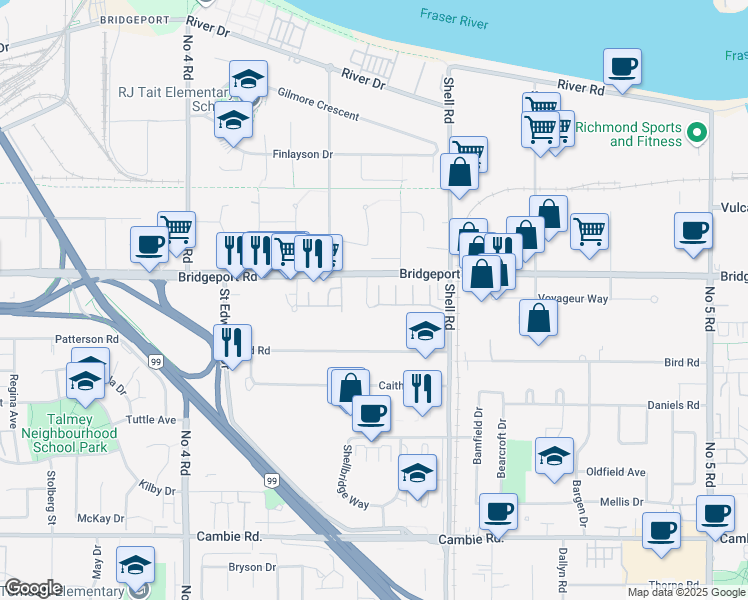 map of restaurants, bars, coffee shops, grocery stores, and more near 3088 Airey Drive in Richmond