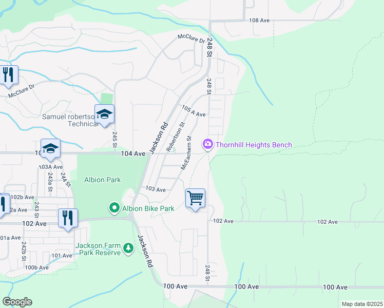 map of restaurants, bars, coffee shops, grocery stores, and more near 10428 McEachern Street in Maple Ridge