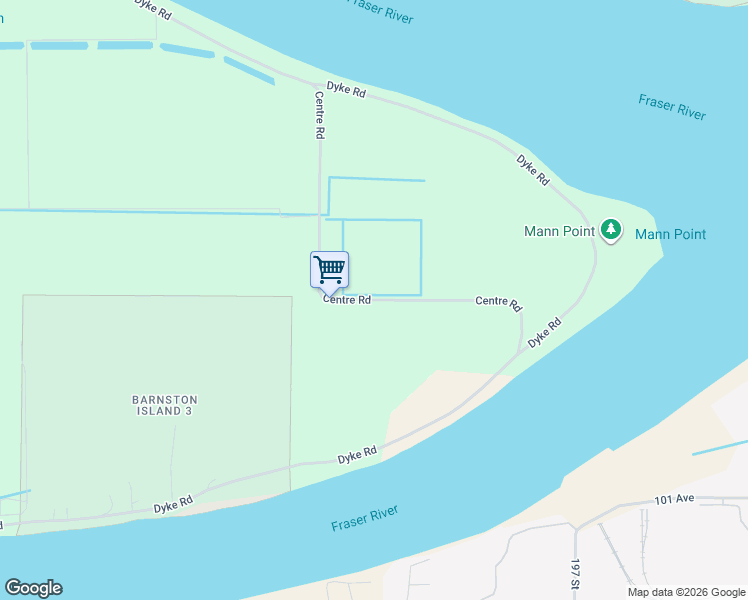 map of restaurants, bars, coffee shops, grocery stores, and more near Centre Road in Surrey