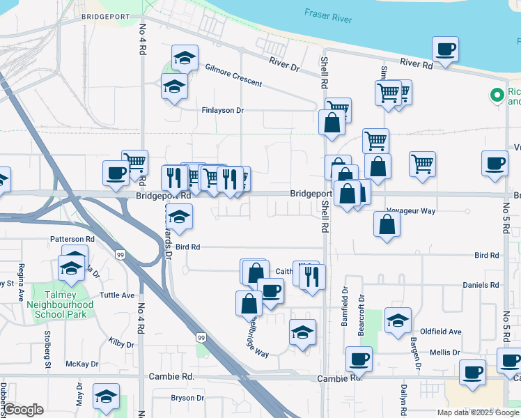 map of restaurants, bars, coffee shops, grocery stores, and more near 3051 Airey Drive in Richmond