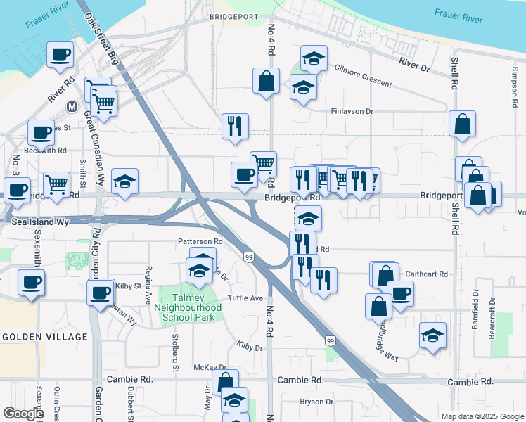 map of restaurants, bars, coffee shops, grocery stores, and more near 3233 Saint Edwards Drive in Richmond