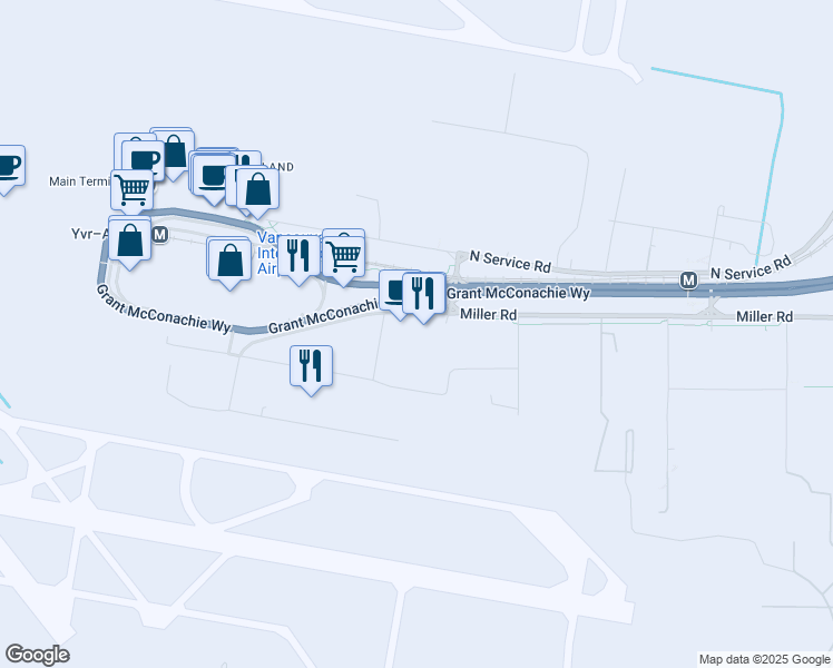 map of restaurants, bars, coffee shops, grocery stores, and more near 5000 Miller Road in Richmond