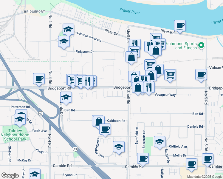 map of restaurants, bars, coffee shops, grocery stores, and more near 3088 Airey Drive in Richmond