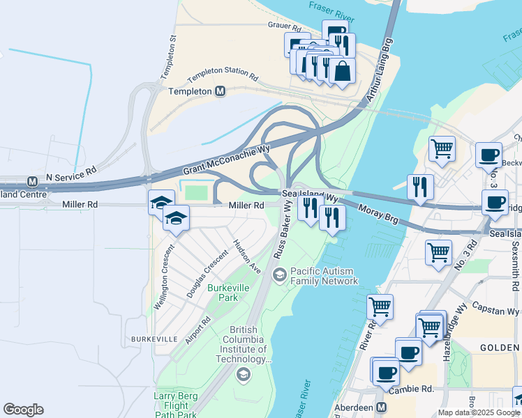 map of restaurants, bars, coffee shops, grocery stores, and more near 7206 Miller Road in Richmond