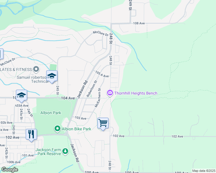 map of restaurants, bars, coffee shops, grocery stores, and more near 10465 248 Street in Maple Ridge