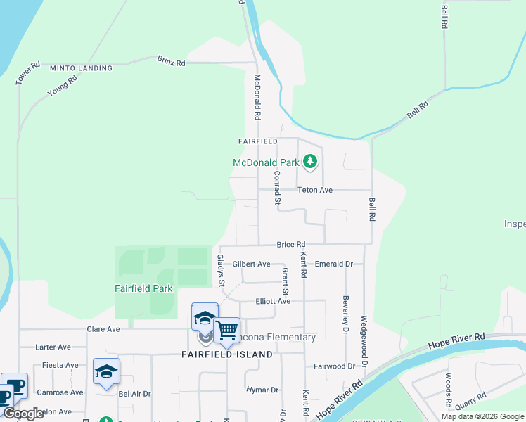 map of restaurants, bars, coffee shops, grocery stores, and more near 10494 McDonald Road in Chilliwack
