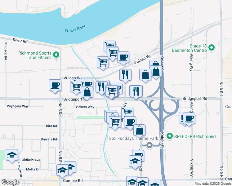 map of restaurants, bars, coffee shops, grocery stores, and more near in Richmond