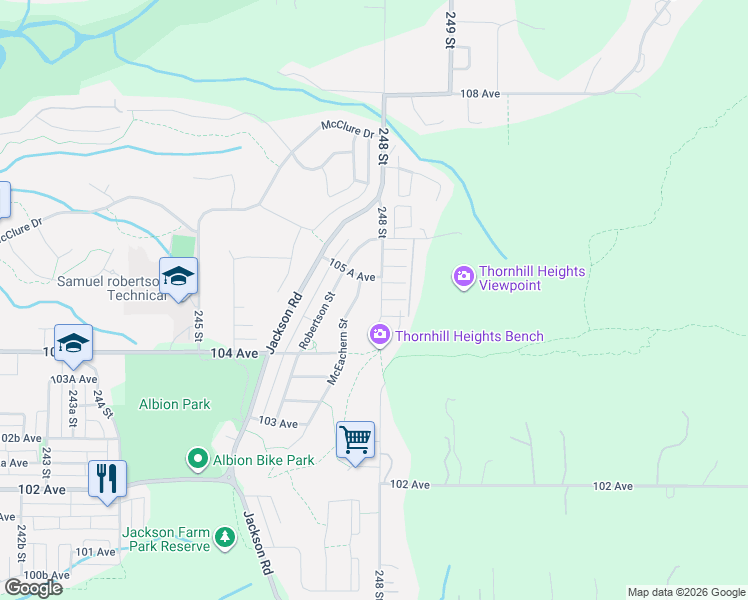 map of restaurants, bars, coffee shops, grocery stores, and more near 10495 248 Street in Maple Ridge