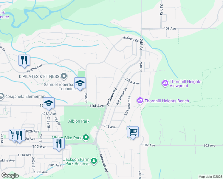map of restaurants, bars, coffee shops, grocery stores, and more near 10446 Jackson Road in Maple Ridge