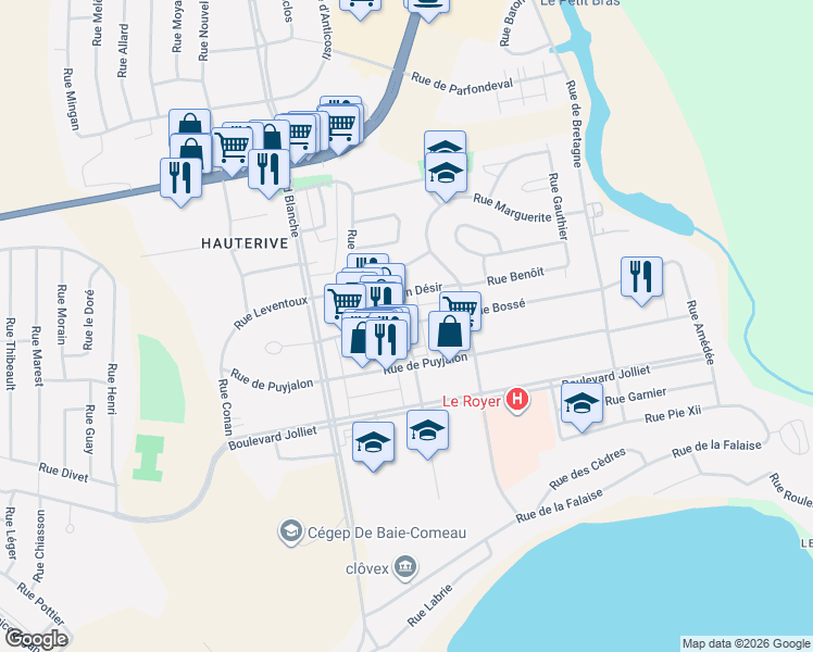 map of restaurants, bars, coffee shops, grocery stores, and more near 859 Rue Bossé in Baie-Comeau