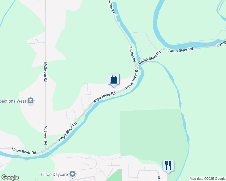 map of restaurants, bars, coffee shops, grocery stores, and more near 47665 Hope River Road in Chilliwack