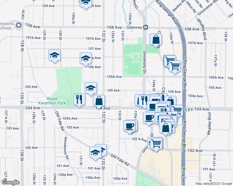map of restaurants, bars, coffee shops, grocery stores, and more near in Surrey