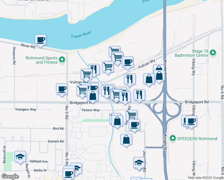 map of restaurants, bars, coffee shops, grocery stores, and more near in Richmond