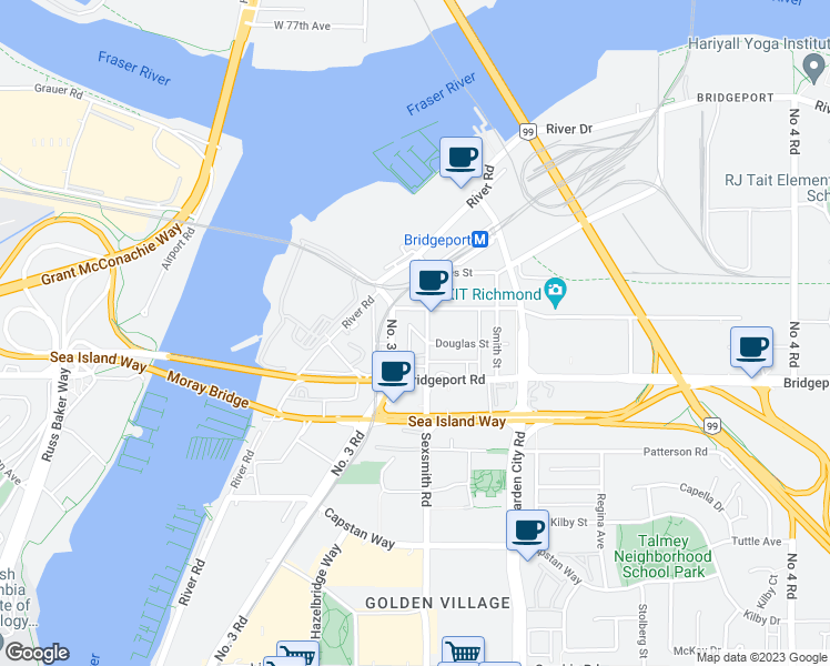 map of restaurants, bars, coffee shops, grocery stores, and more near 2920 No. 3 Road in Richmond
