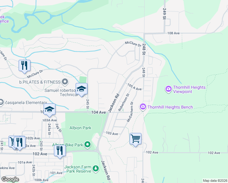 map of restaurants, bars, coffee shops, grocery stores, and more near 10446 Jackson Road in Maple Ridge