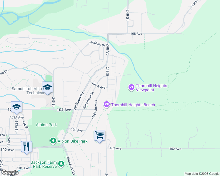 map of restaurants, bars, coffee shops, grocery stores, and more near 10480 248 Street in Maple Ridge