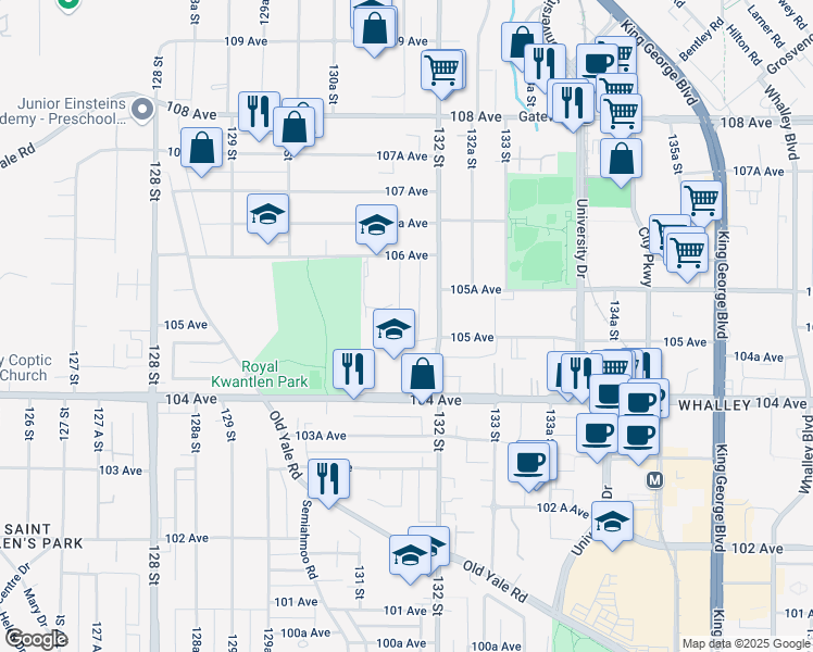 map of restaurants, bars, coffee shops, grocery stores, and more near in Surrey