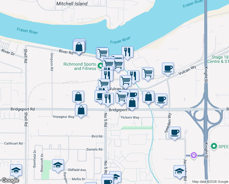 map of restaurants, bars, coffee shops, grocery stores, and more near in Richmond