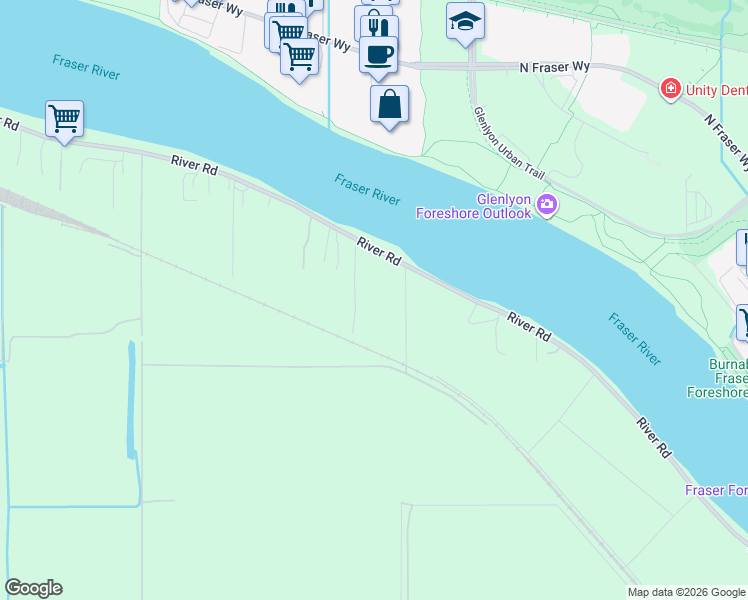 map of restaurants, bars, coffee shops, grocery stores, and more near 18740 River Road in Richmond