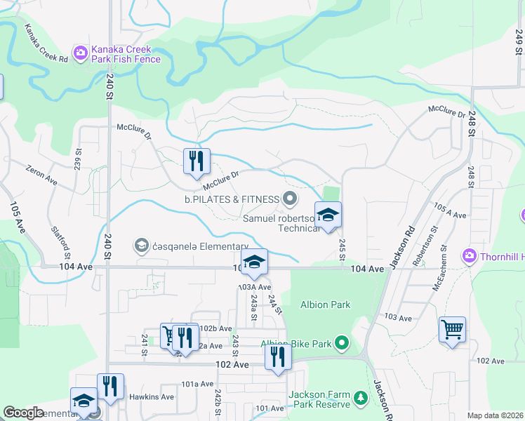 map of restaurants, bars, coffee shops, grocery stores, and more near 10510 Baker Place in Maple Ridge