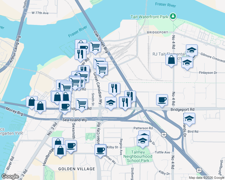 map of restaurants, bars, coffee shops, grocery stores, and more near 9111 Beckwith Road in Richmond