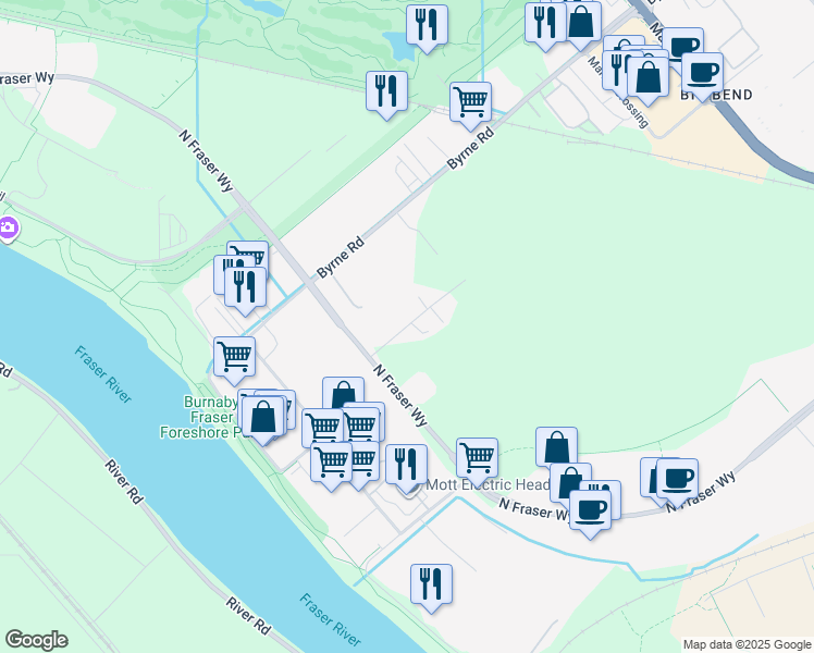 map of restaurants, bars, coffee shops, grocery stores, and more near Abbotsford Street in Burnaby