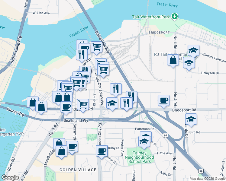 map of restaurants, bars, coffee shops, grocery stores, and more near 9111 Beckwith Road in Richmond