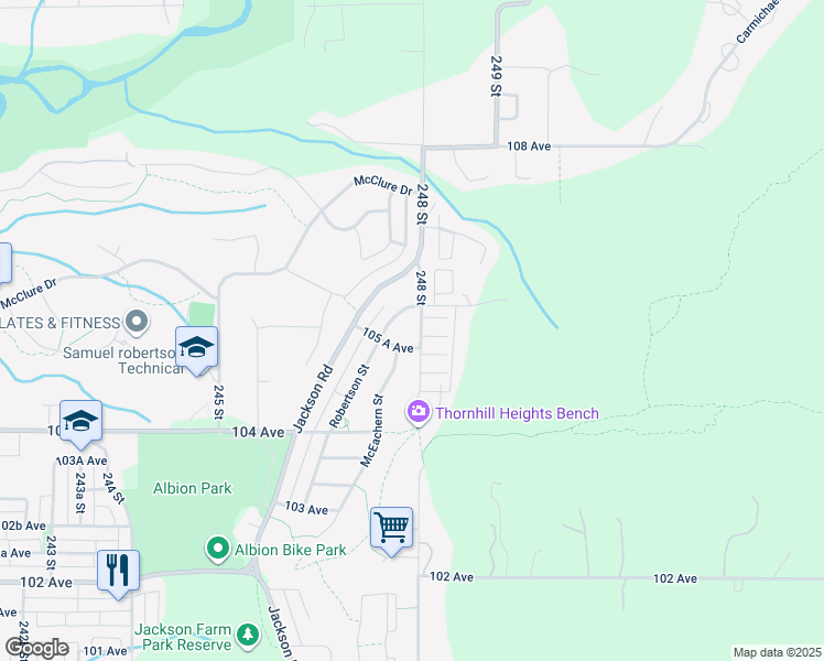 map of restaurants, bars, coffee shops, grocery stores, and more near 10543 248 Street in Maple Ridge