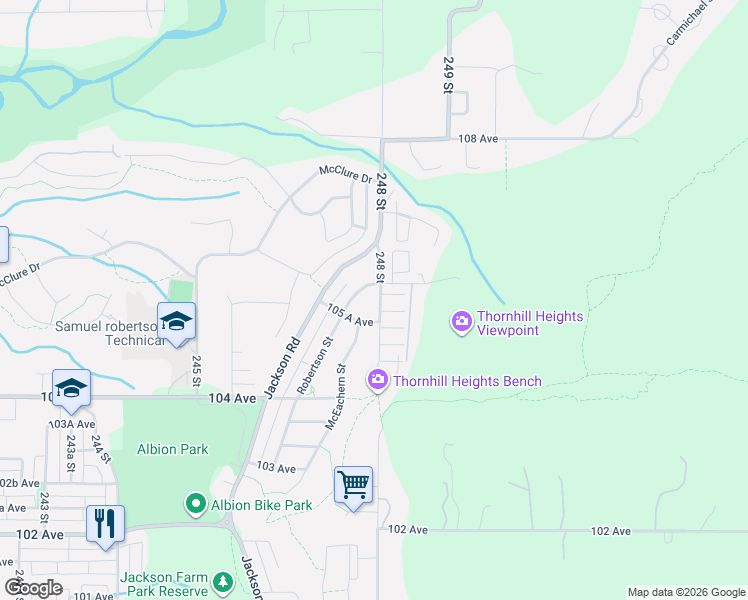map of restaurants, bars, coffee shops, grocery stores, and more near 10553 248 Street in Maple Ridge