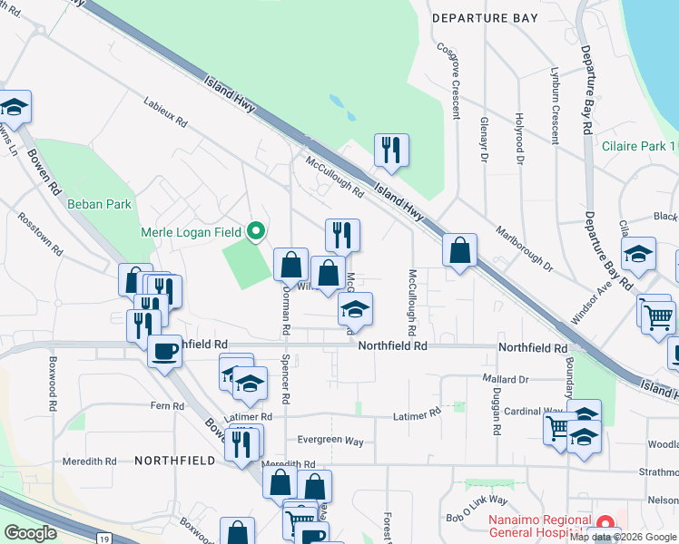 map of restaurants, bars, coffee shops, grocery stores, and more near 2231 McGarrigle Road in Nanaimo